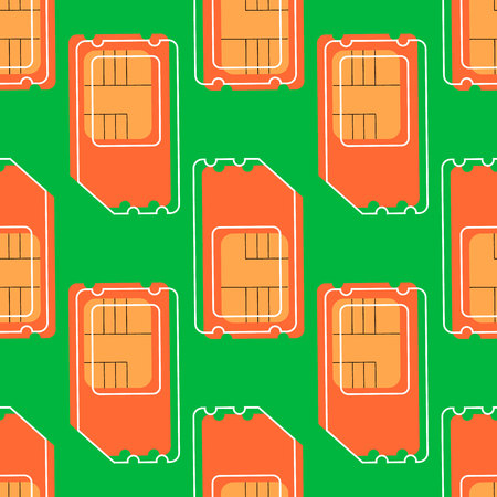Vector SIM Cards Seamless Pattern on green Background.のイラスト素材