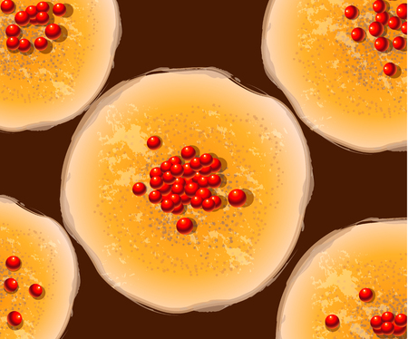  Wide Maslenitsa card with pancakes in corners on pale yellow background with floral ornament. Great Russian holiday Shrovetide. Russian translation: wide pancake week. Vector illustrationのイラスト素材