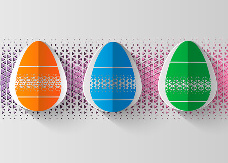 Happy Easter greeting card. 3d paper cut easter egg concept design background. Vector illustration. Paper carving egg shape with shadow. 10epsのイラスト素材