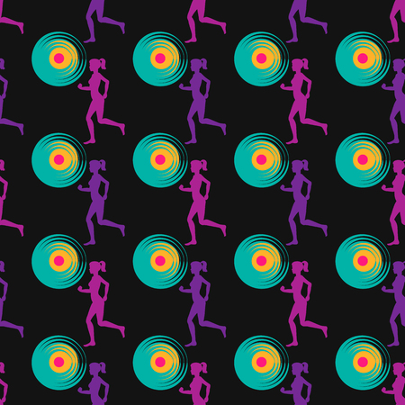 Colorful silhouette of a running girl. Seamless pattern. Vector illustration.のイラスト素材