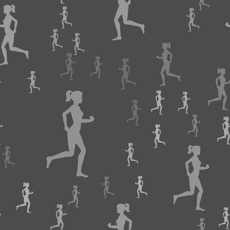 Monochrome silhouette of a running girl. Seamless pattern. Vector illustration.のイラスト素材