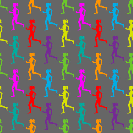 Colorful silhouette of a running girl. Seamless pattern. Vector illustration.のイラスト素材
