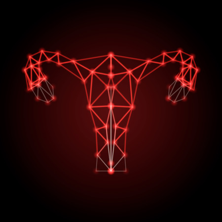 Uterus with ovary, cervix, fallopian tubes isolated on background. Female reproductive system, healthy womb. Gynecology, anatomy concept, human internal organs vector illustration.のイラスト素材