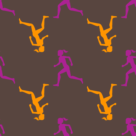 Colored silhouette of a running girl.  Seamless pattern. 10eps Vector illustration.のイラスト素材