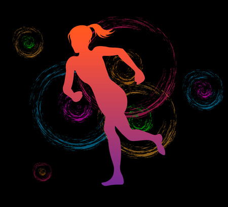 Colored silhouette of a running girl. seamless Vector illustration.のイラスト素材