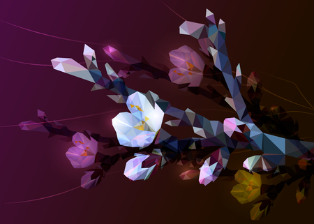 Flowering branch of almond with pink flowers from trianglesのイラスト素材