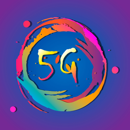 5g connection mobile technologies. Background with splashes of bright paintのイラスト素材