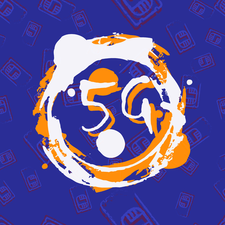 5g connection. The standard of communication in Mobile technologies. Seamless background with sim cards and splashes of bright paint.のイラスト素材