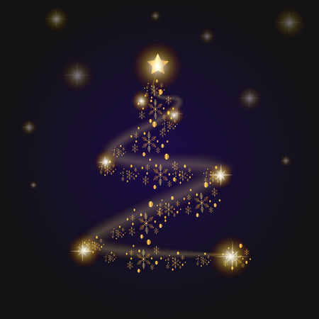 New Year cardNew Year card. Gold Christmas tree of snowflakes on gradient background 10 epsのイラスト素材