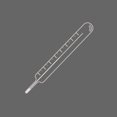 Medical thermometer icon with long shadow. Flat design style. Medical thermometer silhouette. Simple icon. Modern flat icon in stylish colors. Medicine symbol. 10 epsのイラスト素材