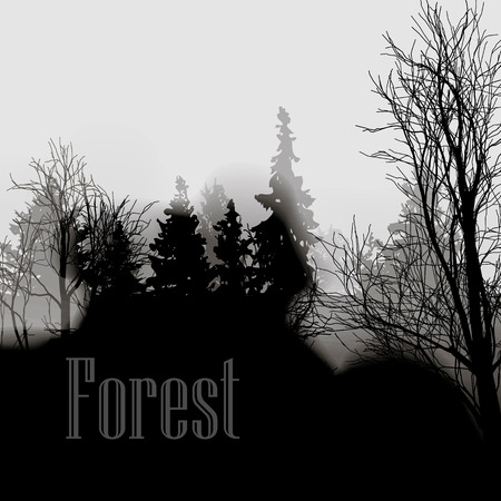 Black Tree ink blots, splashes, spray texture isolated on gray background. ink effect Forest 10epsのイラスト素材
