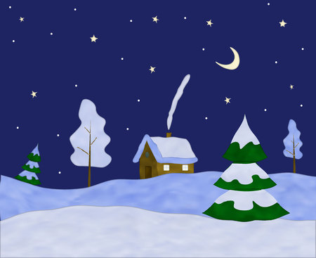 Plasticine Winter landscape with a house. Clay effectのイラスト素材