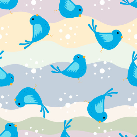 Seamless pattern with funny blue bird on colorful background 10 epsのイラスト素材