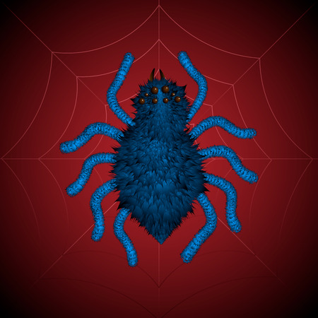 Vector illustration of Scary hairy black spider on web 10 epsのイラスト素材