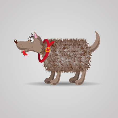 cute funny cartoon fluffy dog in a red collarのイラスト素材