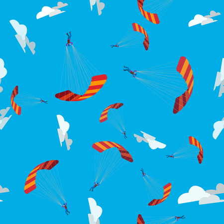 Seamless pattern Skydiving, parachuting and extreme sport. Skydiver flying with parachute. 10 epsのイラスト素材