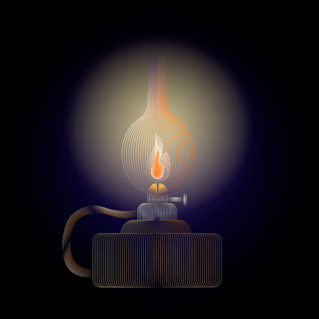 Vector glowing kerosene lamp on a dark background. Oil retro lamp 10 epsのイラスト素材