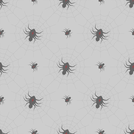 seamless pattern Spiders on Webs on gray background. halloween print 10 epsのイラスト素材