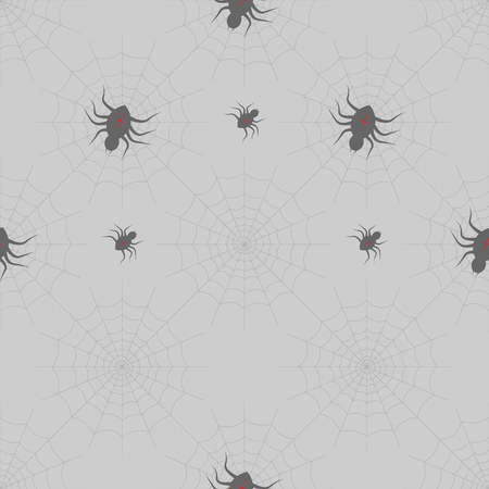 halloween print. Spiders on Webs on gray background. seamless pattern 10 epsのイラスト素材