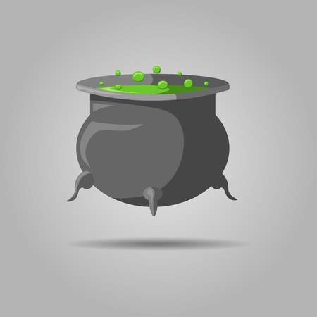Happy halloween. Witch cauldron with potion. Magic holiday.Pot with bubbling green goo. Vector cartoon design 10 epsのイラスト素材