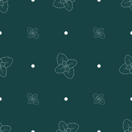 seamless pattern with mint leafs on green background . Herb printのイラスト素材
