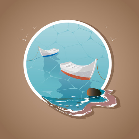 boat sailing in blue sea. the boats are laid up near the pier in white frame 10 epsのイラスト素材