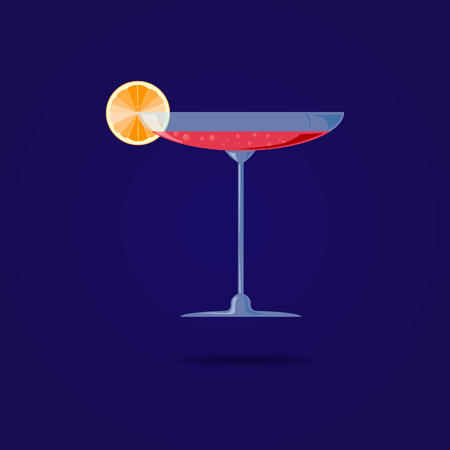 Colored cocktail glass isolated on blue background with orange slice 10 epsのイラスト素材