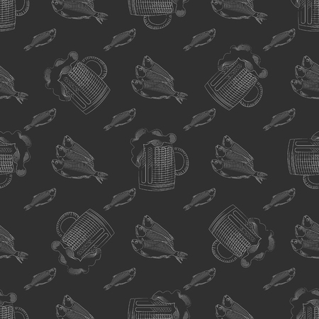 mug beer and fish graphic style vector seamless pattern 10 epsのイラスト素材