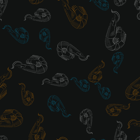 Stylization hand drawing. Sea shrimp seamless pattern.のイラスト素材
