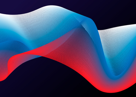 Russia flag in the form of wave ribbon. Vector illustration on dark background. 10 epsのイラスト素材
