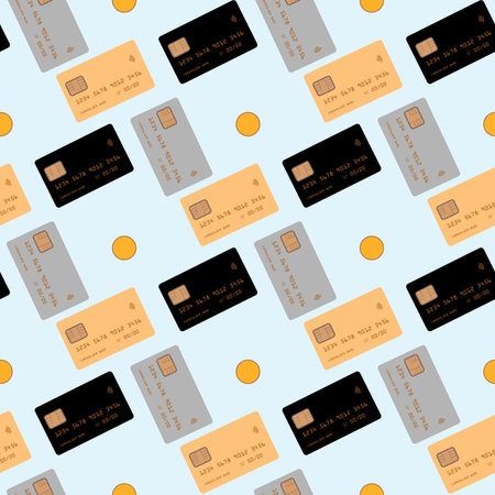 Credit card isolated on blue background. Seamless pattern vector illustration 10 eps