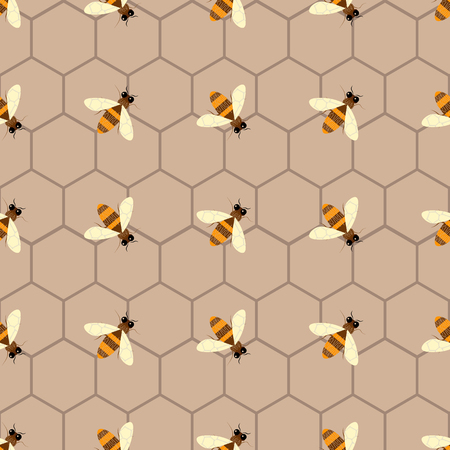 Seamless geometric pattern with bee. Modern abstract honey design 10 epsのイラスト素材