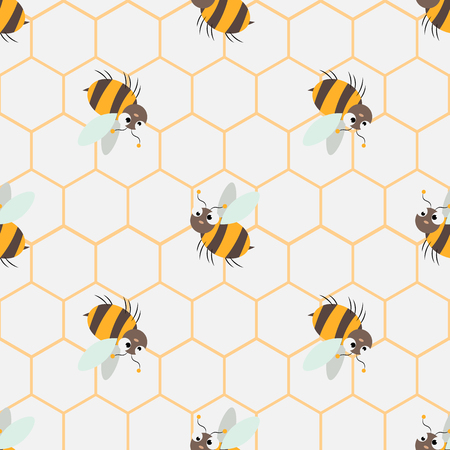 Abstract honey print. seamless pattern with Cute cartoon Bee and honeycomb 10 epsのイラスト素材