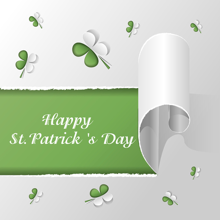 St Patrick s Day Vector background with Clover and text. Trendy paper cut style.のイラスト素材