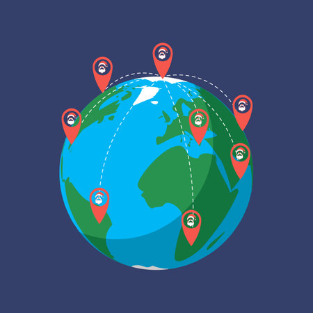 Santa Claus journey on Earth with points of location 10 epsのイラスト素材