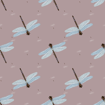 Dragonflies and dandelion seeds seamless vector pattern. 10 epsのイラスト素材