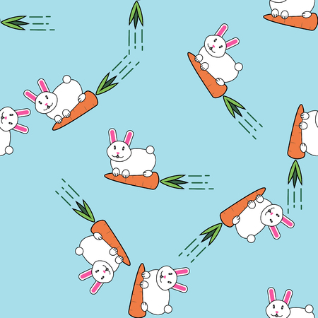 Cute white easter bunny rabbit vector seamless pattern 10 epsのイラスト素材