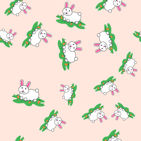 Vector seamless pattern with Rabbit and carrot. Hare. Happy bunny. 10 epsのイラスト素材