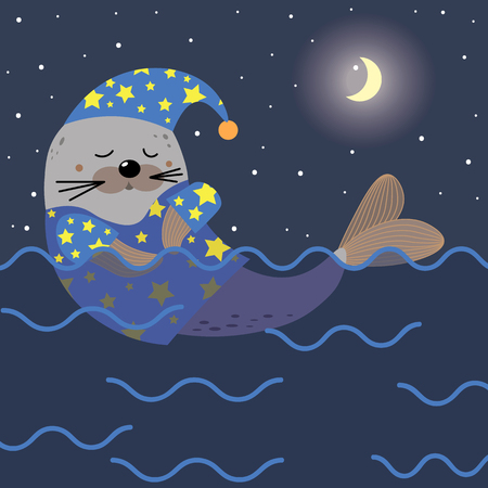 Cute seal animal is sleeping cartoon character 10 epsのイラスト素材