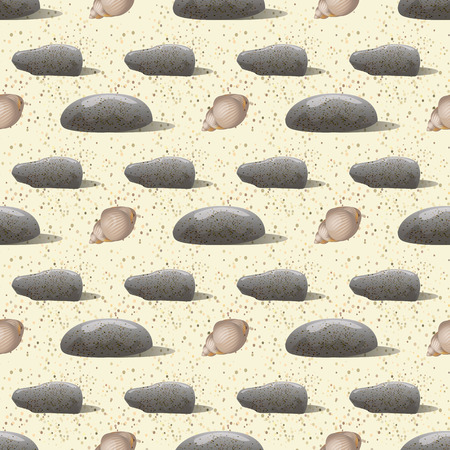 Vector pebbles and shell of hermit crab seamless pattern. Sea printのイラスト素材