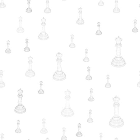 Queen chess piece 3d grid seamless pattern 3d frame illustration. Chess game concept. Polygonal art. 10 epsのイラスト素材