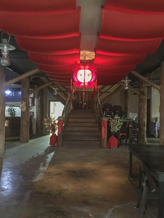 Sarawak, Malaysia-July 27, 2018: A homestay in the old town with traditional view and red lanterns as decoration in Kuching, Sarawak, Malaysia.のeditorial素材
