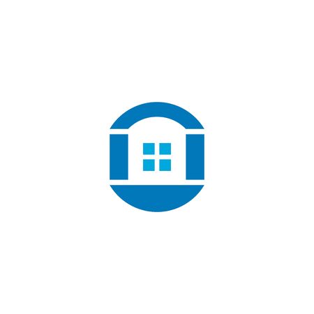 blue house logo, vector icon flat design on white background.のイラスト素材