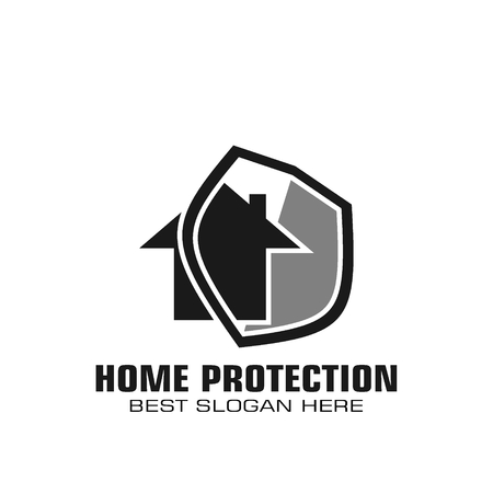 Home protection logo, home protection technology graphic template, flat design.のイラスト素材