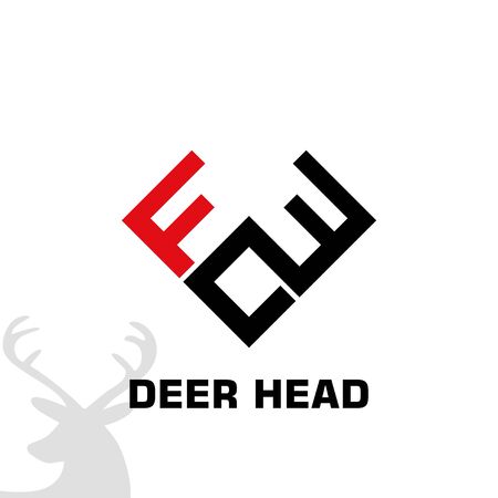 Deer Head graphic logo template, with letter F design concept, creative and minimal logo design, vector icon.のイラスト素材