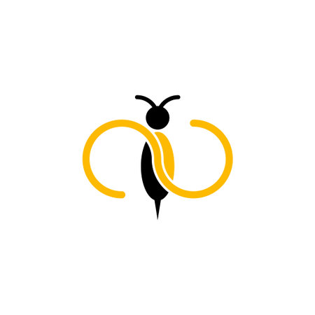 Bee logo with wings forms infinity, symbolizing continuous and endless success, modern logos, creative, and unique designs., isolated on white background.のイラスト素材