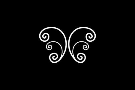 Butterfly  in ornamental style, abstract linear modern  design template. Isolated on black background.のイラスト素材