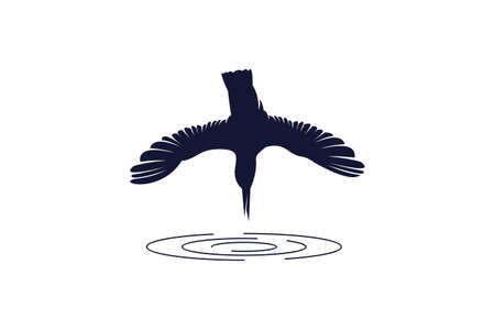 Kingfisher bird logo, the design concept of preying on fish on the surface of the water.のイラスト素材