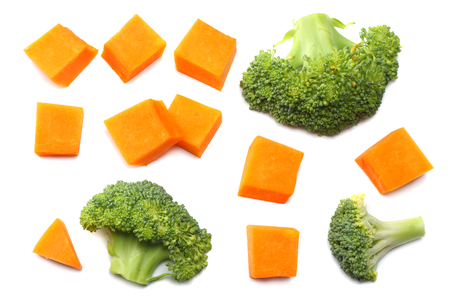 piece of pumpkin with broccoli isolated on white background top viewの写真素材