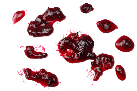 healthy background. raspberry jam splash isolated on white background. top viewの写真素材